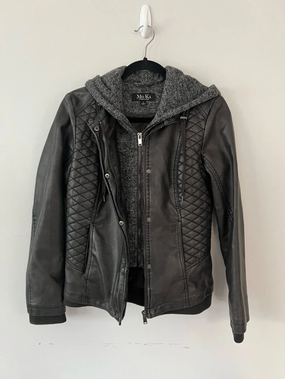 Women’s Black Leather Jacket with Built In Sweatshirt - Picture 3 of 6